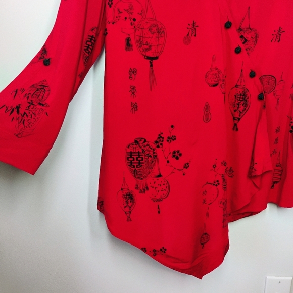 Soft Surroundings Wrap Top Womens Large Red Asian Oriental Pagoda Japanese - Picture 3 of 16